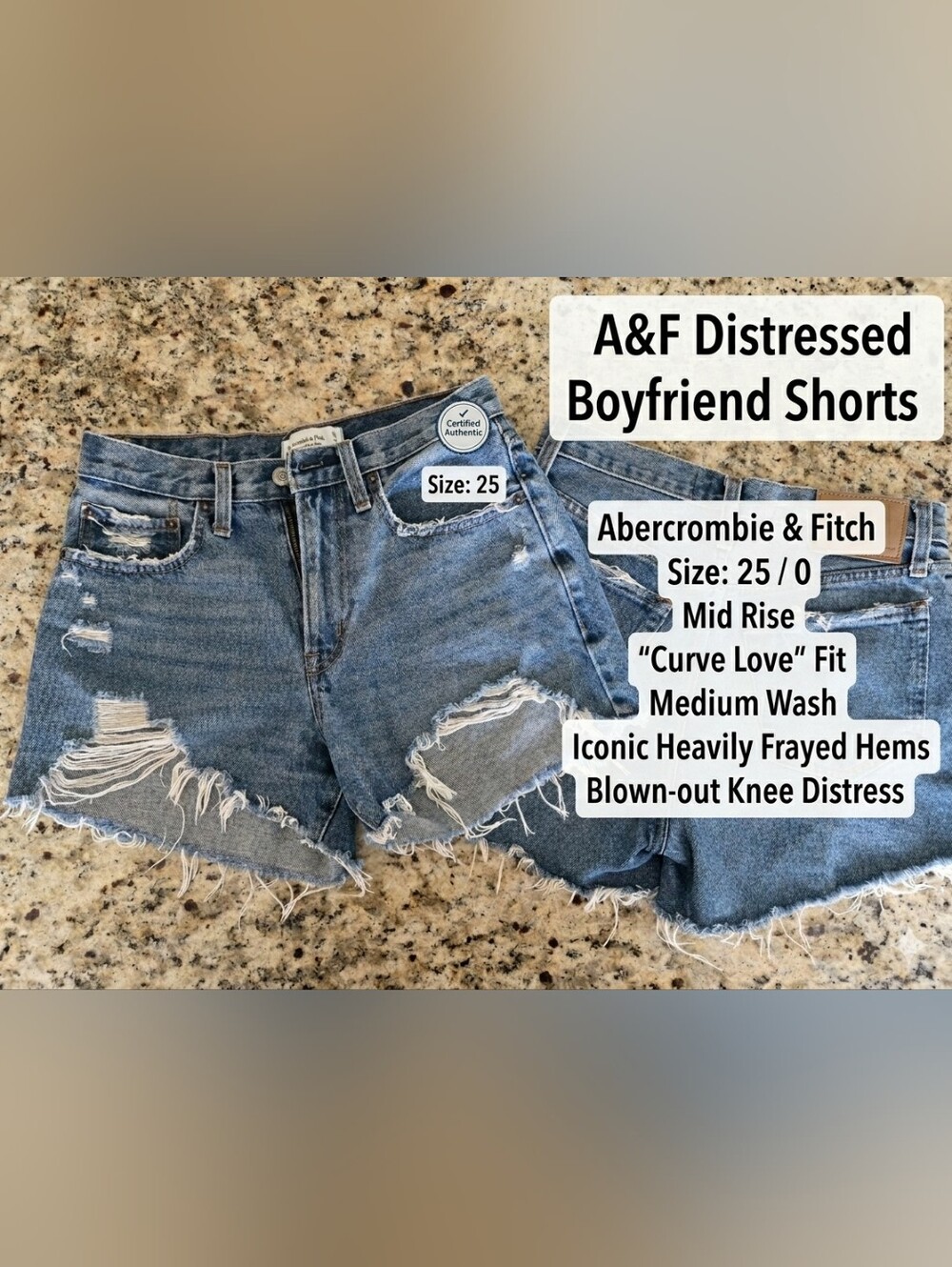 Abercrombie & Fitch Mid Rise Curve Love Boyfriend Jean Shorts Size 25/0